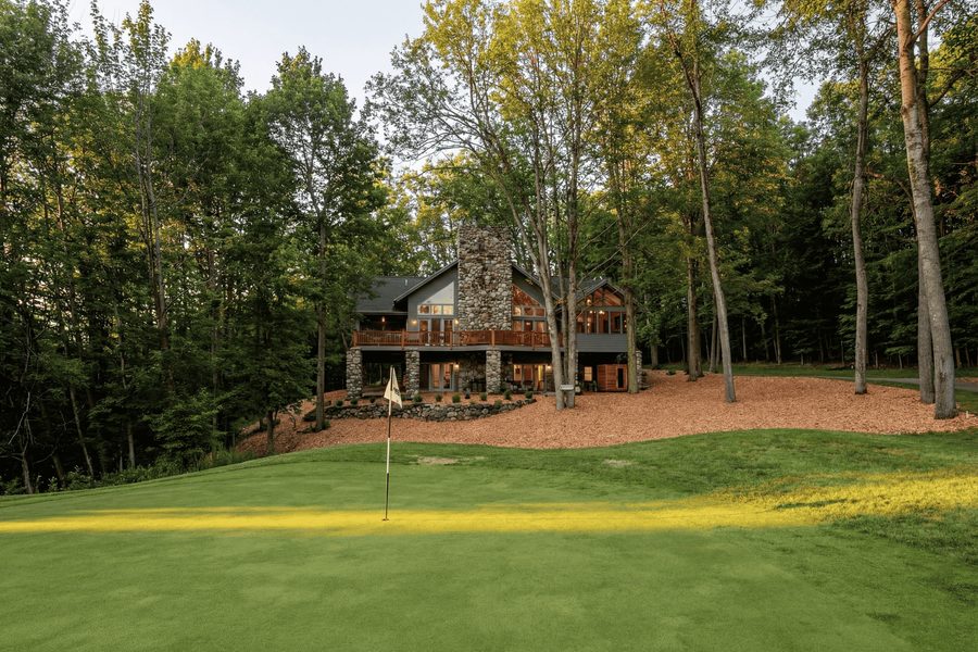 Deck fire pit overlooking the lake and golf course
